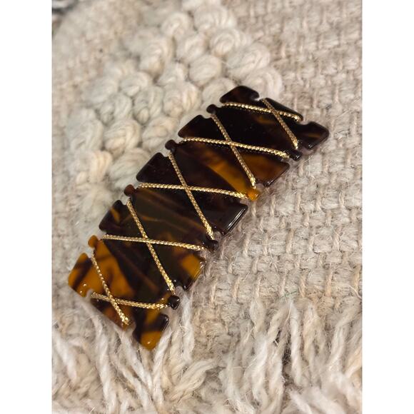 VTG Faux Tortoise Shell Barrette 3.25" Stay Tight Hair Clip Y2K wrapped 80s - Picture 1 of 6
